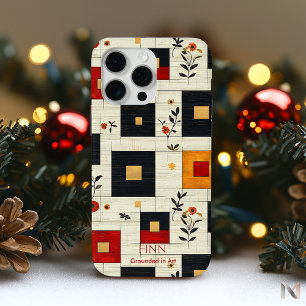 Vintage Floral Geometry – Bold Red & Black Art iPhone 15 Pro Max Case