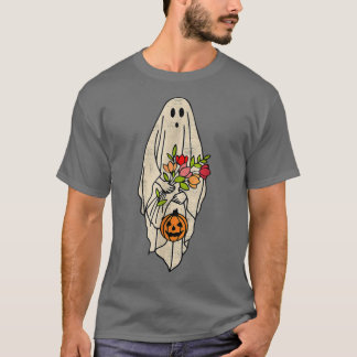 Vintage Floral Ghost Cute Halloween Graphic Boo Pu T-Shirt