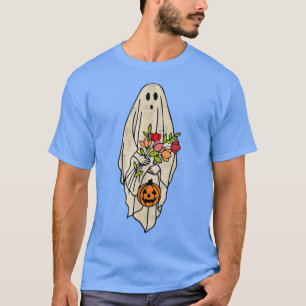 Vintage Floral Ghost Cute Halloween Graphic  T-Shirt