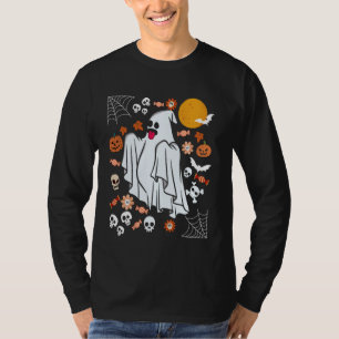 Vintage Floral Ghost Funny Cute Halloween Pumpkin T-Shirt