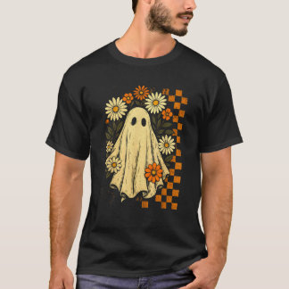 Vintage Floral Ghost Groovy Halloween Spooky Girls T-Shirt