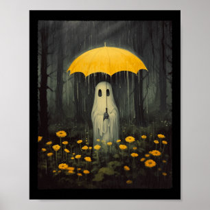 Vintage Floral Ghost Halloween Gothic Ghost Dark F Poster