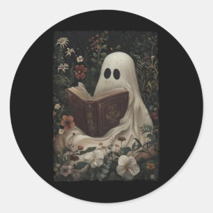 Vintage Floral Ghost Reading Book Halloween Costum Classic Round Sticker