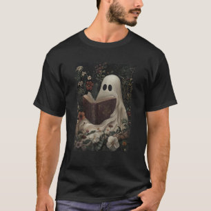 Vintage Floral Ghost Reading Book Halloween Costum T-Shirt