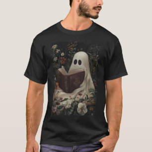 Vintage Floral Ghost Reading Book Halloween Costum T-Shirt
