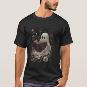 Vintage Floral Ghost Reading Book Halloween Costum T-Shirt