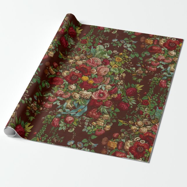 Vintage Floral Gift Wrapping Paper (Unrolled)
