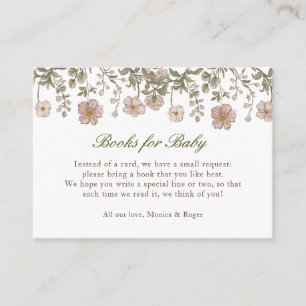 Vintage Floral Girls Books For Baby Shower Enclosure Card