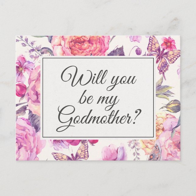 Vintage Floral Godmother Proposal Card (Front)
