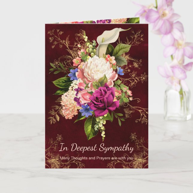 Vintage Floral Gold Accents Christian Sympathy Card (Orchid)