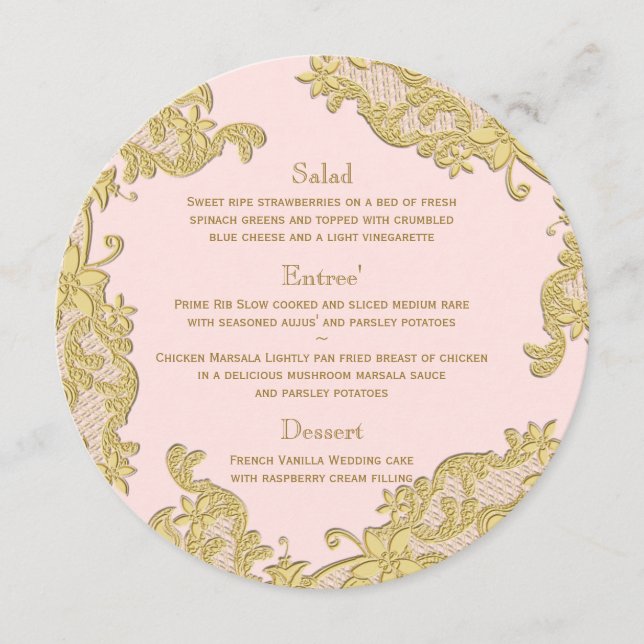 Vintage Floral Gold and Blush  Round Menu (Front)