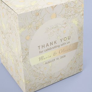 Vintage Floral Gold Cream Wedding Thank You Classic Round Sticker