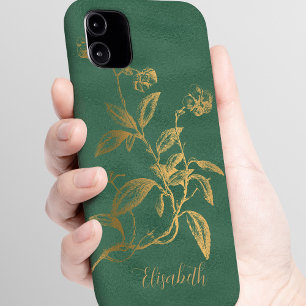 Vintage floral gold green name personalised iPhone 16 case