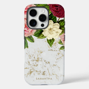 Vintage Floral Gold Marble Custom iPhone 16 Pro Case