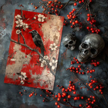 Vintage Floral Gothic Raven Decoupage 