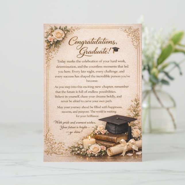 Vintage Floral Graduation Congratulations Card  (Standing Front)