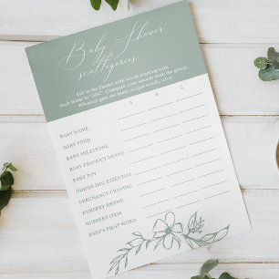 Vintage Floral Green Baby Shower Scattegories Game Flyer