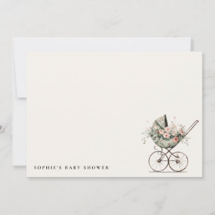 Vintage Floral Green Blush Stroller Baby Shower Card