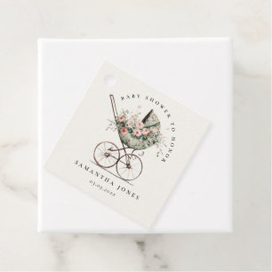 Vintage Floral Green Blush Stroller Baby Shower Favour Tags