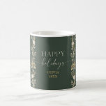 Vintage Floral Green Gold Name Holiday Mug<br><div class="desc">This christmas mug features vintage gold ivory florals combined with elegant typography! Perfect for every coffee,  tea or hot chocolate lover this holiday season! To make changes,  please click Personalise.</div>