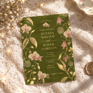 Vintage Floral Green & Pink Flower Vine Wedding