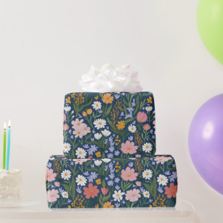 Vintage Floral Green Pink Orange Watercolor Wrapping Paper