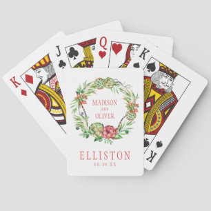 Vintage Floral Green & Pink Succulent   Wedding Playing Cards