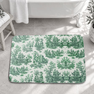 Vintage floral green toile jouy bath mat
