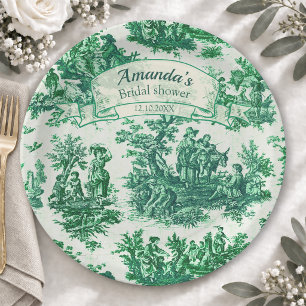 Vintage floral green toile jouy Bridal shower, Paper Plate