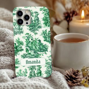 Vintage floral green toile jouy monogram Case-Mate iPhone 14 case