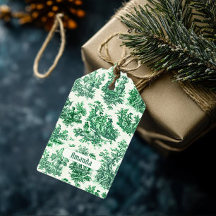 Vintage floral green toile jouy monogram gift tags