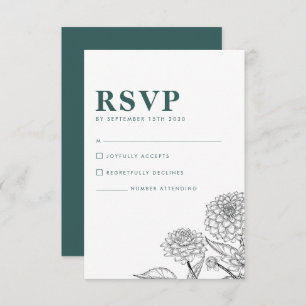 Vintage Floral Green Wedding RSVP Card