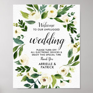 Vintage Floral Greenery Unplugged Wedding Sign