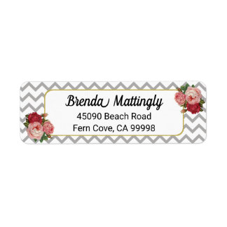 Vintage Floral Grey Chevrons Roses Return Address