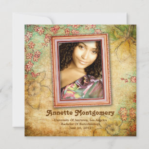 Vintage Floral Grunge Graduation Announcement