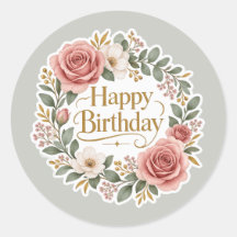 Vintage Floral Happy Birthday Round