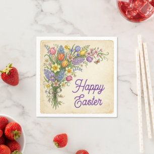 Vintage Floral Happy Easter Paper Napkin