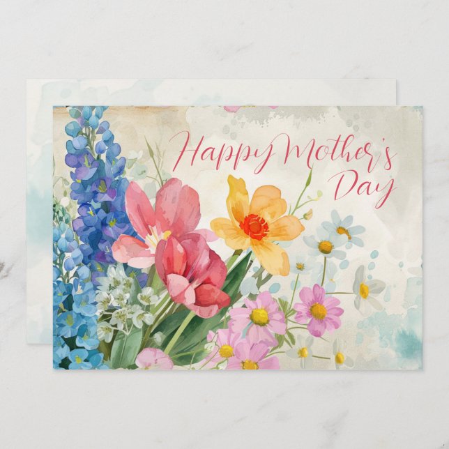 Vintage Floral "Happy Mother's Day" Card (Front/Back)