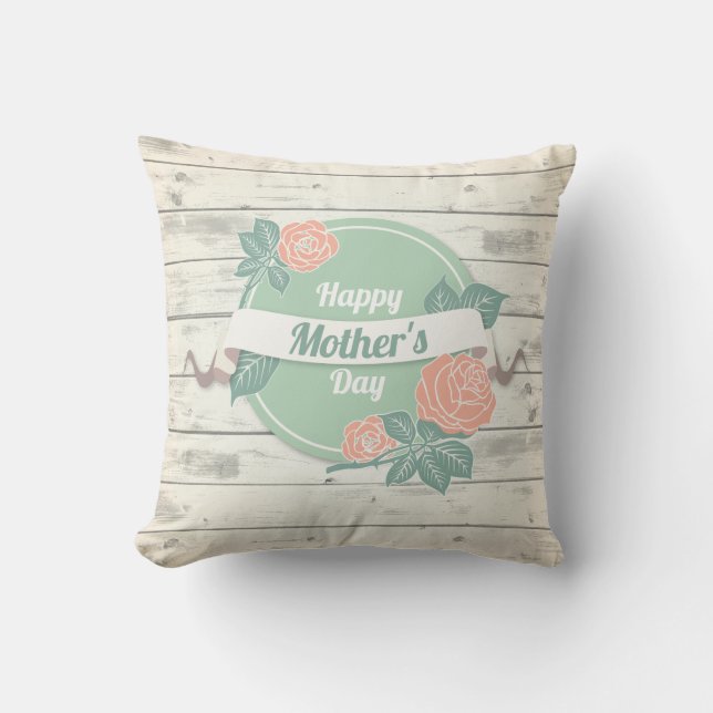 Vintage Floral Happy Mother's Day | Throw Pillow (Front)