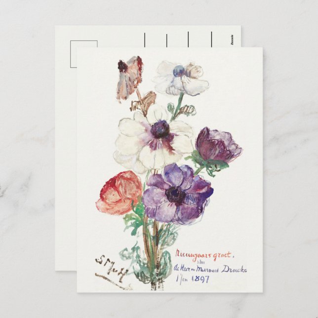 Vintage Floral Happy New Year  Holiday Postcard (Front/Back)