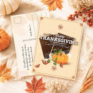 Vintage Floral Happy Thanksgiving Pumpkin Autumn Postcard