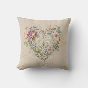 Vintage Floral Heart Cushion