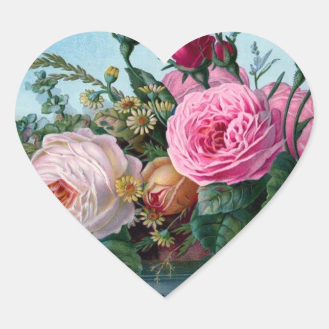 Vintage Floral Heart Heart Sticker (Front)
