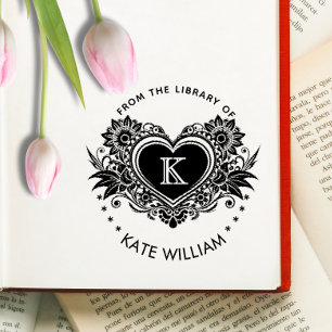 Vintage Floral Heart Monogram Self-Inking Stamp