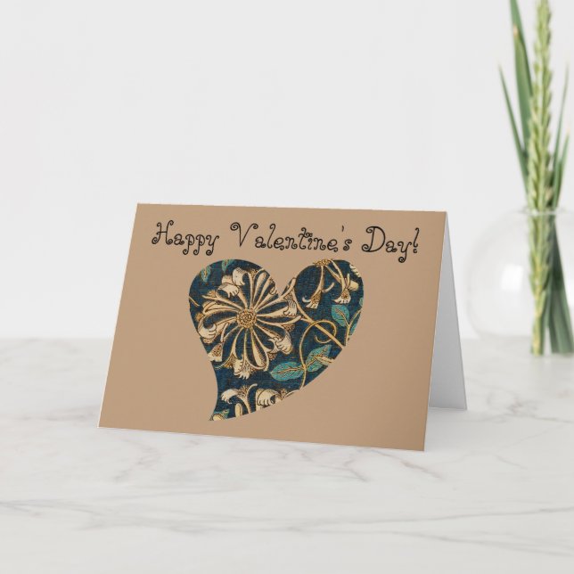 Vintage Floral Heart Textured Look Valentine Card (Front)