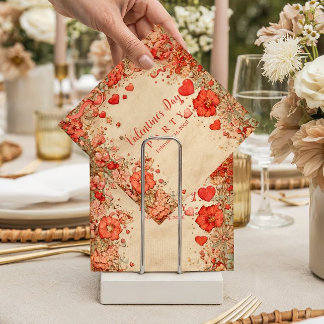 Vintage Floral Hearts Valentine Party Napkin (Creator Uploaded)