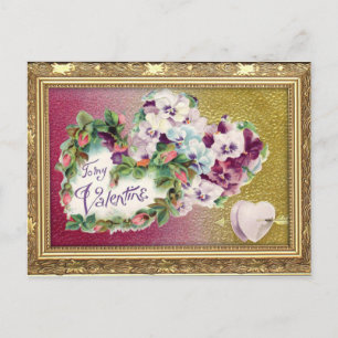 Vintage Floral Hearts Valentine Postcard