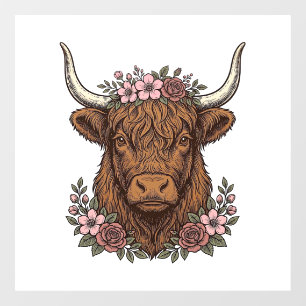 Vintage Floral Highland Cow Vector Shirt Design_1