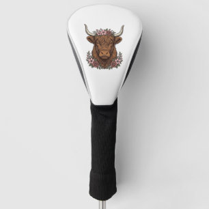 Vintage Floral Highland Cow Vector Shirt Design_1 Golf Head Cover