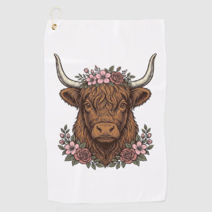 Vintage Floral Highland Cow Vector Shirt Design_1 Golf Towel